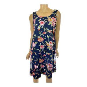 Signature by Robbie Lee Size M Dress Sleeveless Blue w/ Multi-Color Embroidery